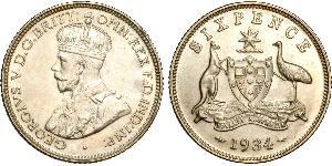 1 Sixpence Australia (1788 - 1939) Argento Giorgio V (1865-1936)