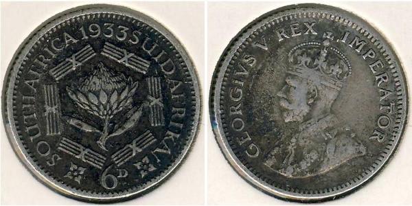 1 Sixpence Sudafrica Argento Giorgio V (1865-1936)