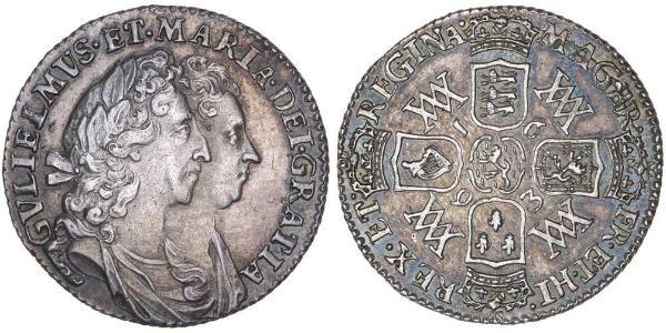 1 Sixpence Reino de Inglaterra (927-1649,1660-1707) Plata Guillermo III (1650-1702)