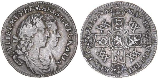 1 Sixpence Reino de Inglaterra (927-1649,1660-1707) Plata Guillermo III (1650-1702)