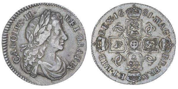 1 Sixpence Reino de Inglaterra (927-1649,1660-1707) Plata Carlos II (1630-1685)