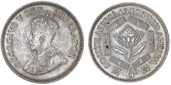 1 Sixpence Sudáfrica Plata Jorge V (1865-1936)