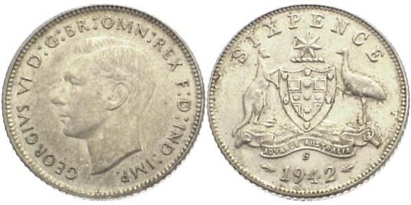 1 Sixpence Australia (1939 - ) Silver George VI (1895-1952)