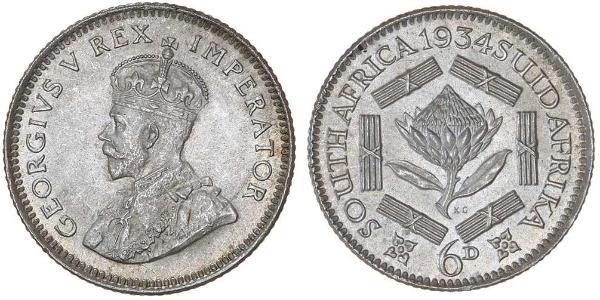 1 Sixpence South Africa Silver George V of the United Kingdom (1865-1936)