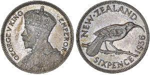 1 Sixpence Nueva Zelanda  Jorge V (1865-1936)