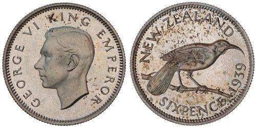 1 Sixpence Nueva Zelanda  Jorge VI (1895-1952)