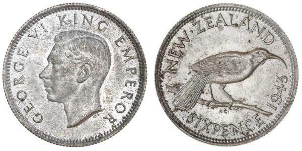 1 Sixpence Nueva Zelanda  Jorge VI (1895-1952)