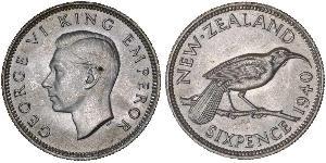 1 Sixpence Nuova Zelanda  Giorgio VI (1895-1952)