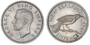 1 Sixpence Nuova Zelanda  Giorgio VI (1895-1952)