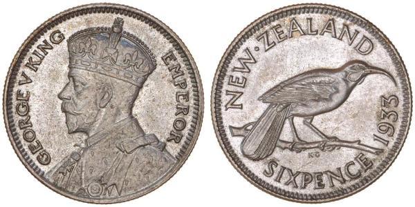 1 Sixpence 新西兰  乔治五世  (1865-1936)