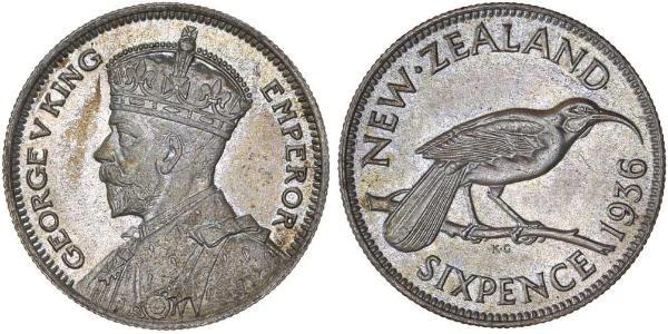 1 Sixpence 新西兰  乔治五世  (1865-1936)