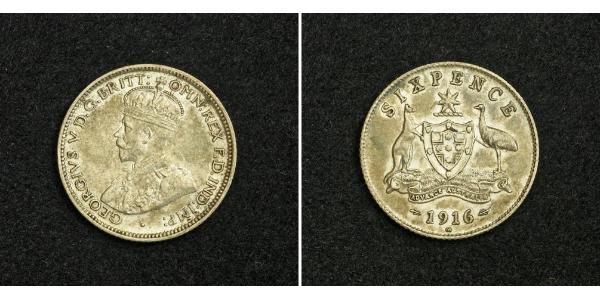 1 Sixpence 澳大利亚 銀 乔治五世  (1865-1936)