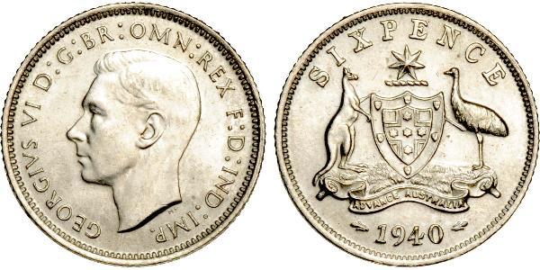 1 Sixpence 澳大利亚 銀 乔治六世 (1895-1952)