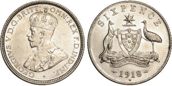 1 Sixpence 澳大利亚 銀 乔治五世  (1865-1936)