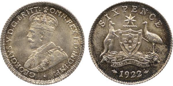 1 Sixpence 澳大利亚 銀 乔治五世  (1865-1936)