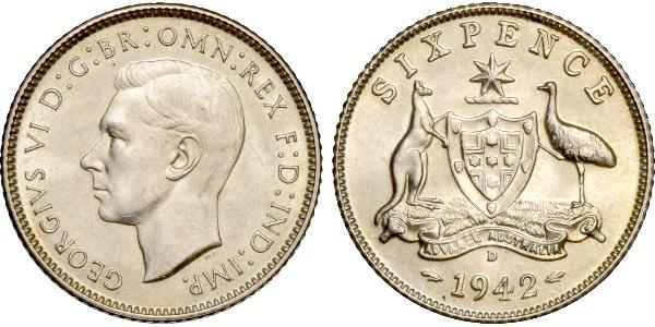 1 Sixpence 澳大利亚 銀 乔治六世 (1895-1952)