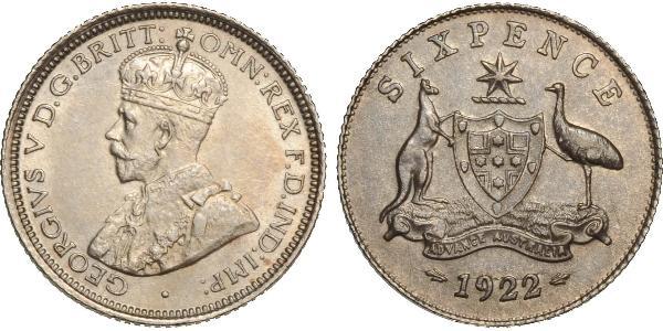 1 Sixpence 澳大利亚 銀 乔治五世  (1865-1936)