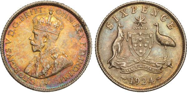 1 Sixpence 澳大利亚 銀 乔治五世  (1865-1936)