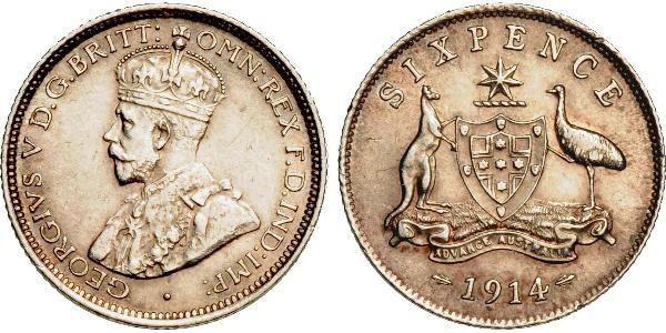 1 Sixpence 澳大利亚 銀 乔治五世  (1865-1936)