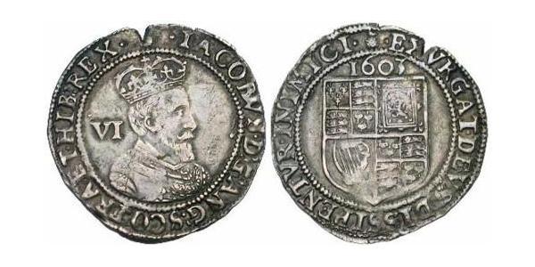 1 Sixpence 英格兰王国 銀 詹姆斯六世及一世 (1566-1625)