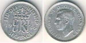 1 Sixpence / 6 Penny Feriind Kiningrik (1922-) Argent George VI (1895-1952)