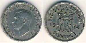 1 Sixpence / 6 Penny Feriind Kiningrik (1922-) Argent George VI (1895-1952)