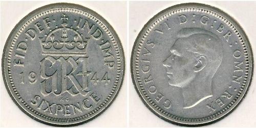 1 Sixpence / 6 Penny Feriind Kiningrik (1922-) Argent George VI (1895-1952)