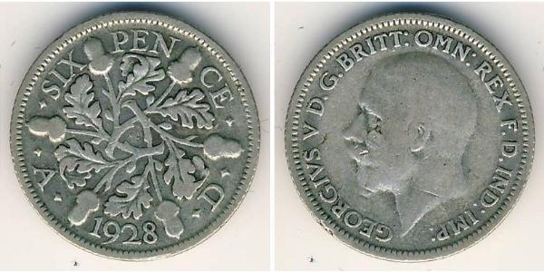 1 Sixpence / 6 Penny Feriind Kiningrik (1922-) Argent George V (1865-1936)