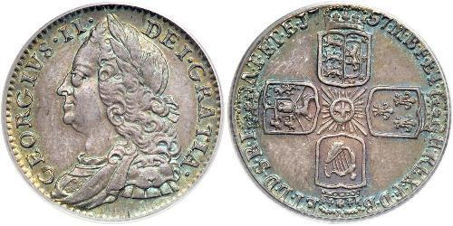 1 Sixpence / 6 Penny Royaume de Grande-Bretagne (1707-1801) Argent George II (1683-1760)