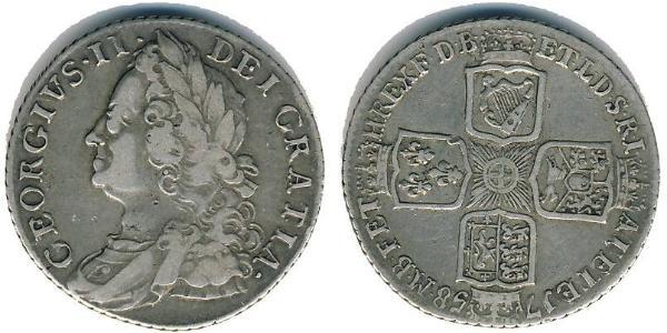 1 Sixpence / 6 Penny Royaume de Grande-Bretagne (1707-1801) Argent George II (1683-1760)