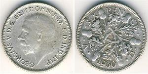 1 Sixpence / 6 Penny Regno Unito (1922-) Argento Giorgio V (1865-1936)