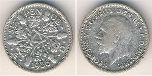 1 Sixpence / 6 Penny Regno Unito (1922-) Argento Giorgio V (1865-1936)