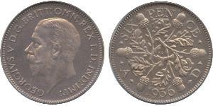 1 Sixpence / 6 Penny Regno Unito (1922-) Argento Giorgio V (1865-1936)