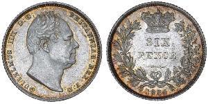 1 Sixpence / 6 Penny Regno Unito di Gran Bretagna e Irlanda (1801-1922) Argento Guglielmo IV (1765-1837)