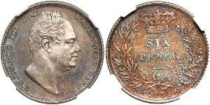 1 Sixpence / 6 Penny Regno Unito di Gran Bretagna e Irlanda (1801-1922) Argento Guglielmo IV (1765-1837)