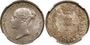 1 Sixpence / 6 Penny Regno Unito di Gran Bretagna e Irlanda (1801-1922) Argento Vittoria (1819 - 1901)