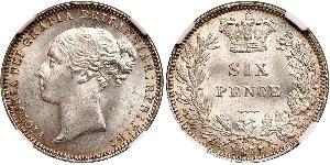 1 Sixpence / 6 Penny Regno Unito di Gran Bretagna e Irlanda (1801-1922) Argento Vittoria (1819 - 1901)