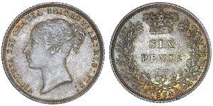 1 Sixpence / 6 Penny Regno Unito di Gran Bretagna e Irlanda (1801-1922) Argento Vittoria (1819 - 1901)