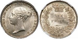 1 Sixpence / 6 Penny Regno Unito di Gran Bretagna e Irlanda (1801-1922) Argento Vittoria (1819 - 1901)