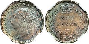 1 Sixpence / 6 Penny Regno Unito di Gran Bretagna e Irlanda (1801-1922) Argento Vittoria (1819 - 1901)