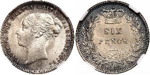 1 Sixpence / 6 Penny Regno Unito di Gran Bretagna e Irlanda (1801-1922) Argento Vittoria (1819 - 1901)