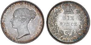 1 Sixpence / 6 Penny Regno Unito di Gran Bretagna e Irlanda (1801-1922) Argento Vittoria (1819 - 1901)