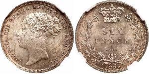 1 Sixpence / 6 Penny Regno Unito di Gran Bretagna e Irlanda (1801-1922) Argento Vittoria (1819 - 1901)