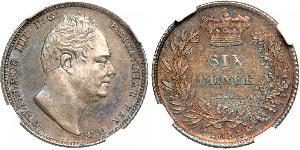 1 Sixpence / 6 Penny Regno Unito di Gran Bretagna e Irlanda (1801-1922) Argento Guglielmo IV (1765-1837)