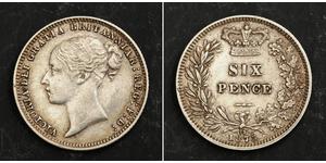 1 Sixpence / 6 Penny Regno Unito di Gran Bretagna e Irlanda (1801-1922) Argento Vittoria (1819 - 1901)