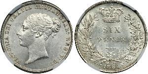 1 Sixpence / 6 Penny Regno Unito di Gran Bretagna e Irlanda (1801-1922) Argento Vittoria (1819 - 1901)