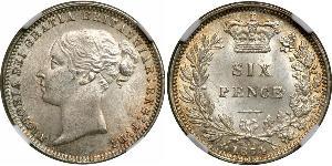 1 Sixpence / 6 Penny Regno Unito di Gran Bretagna e Irlanda (1801-1922) Argento Vittoria (1819 - 1901)