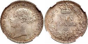 1 Sixpence / 6 Penny Regno Unito di Gran Bretagna e Irlanda (1801-1922) Argento Vittoria (1819 - 1901)