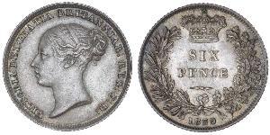 1 Sixpence / 6 Penny Regno Unito di Gran Bretagna e Irlanda (1801-1922) Argento Vittoria (1819 - 1901)