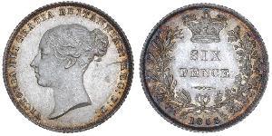 1 Sixpence / 6 Penny Regno Unito di Gran Bretagna e Irlanda (1801-1922) Argento Vittoria (1819 - 1901)